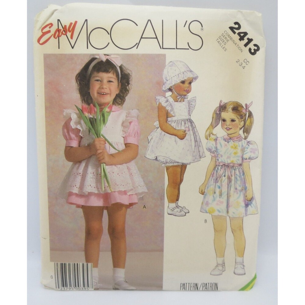 McCall's 2413 Toddlers' Dress Pinafore Panties Hat CC 2-3-4 1980s Vintage